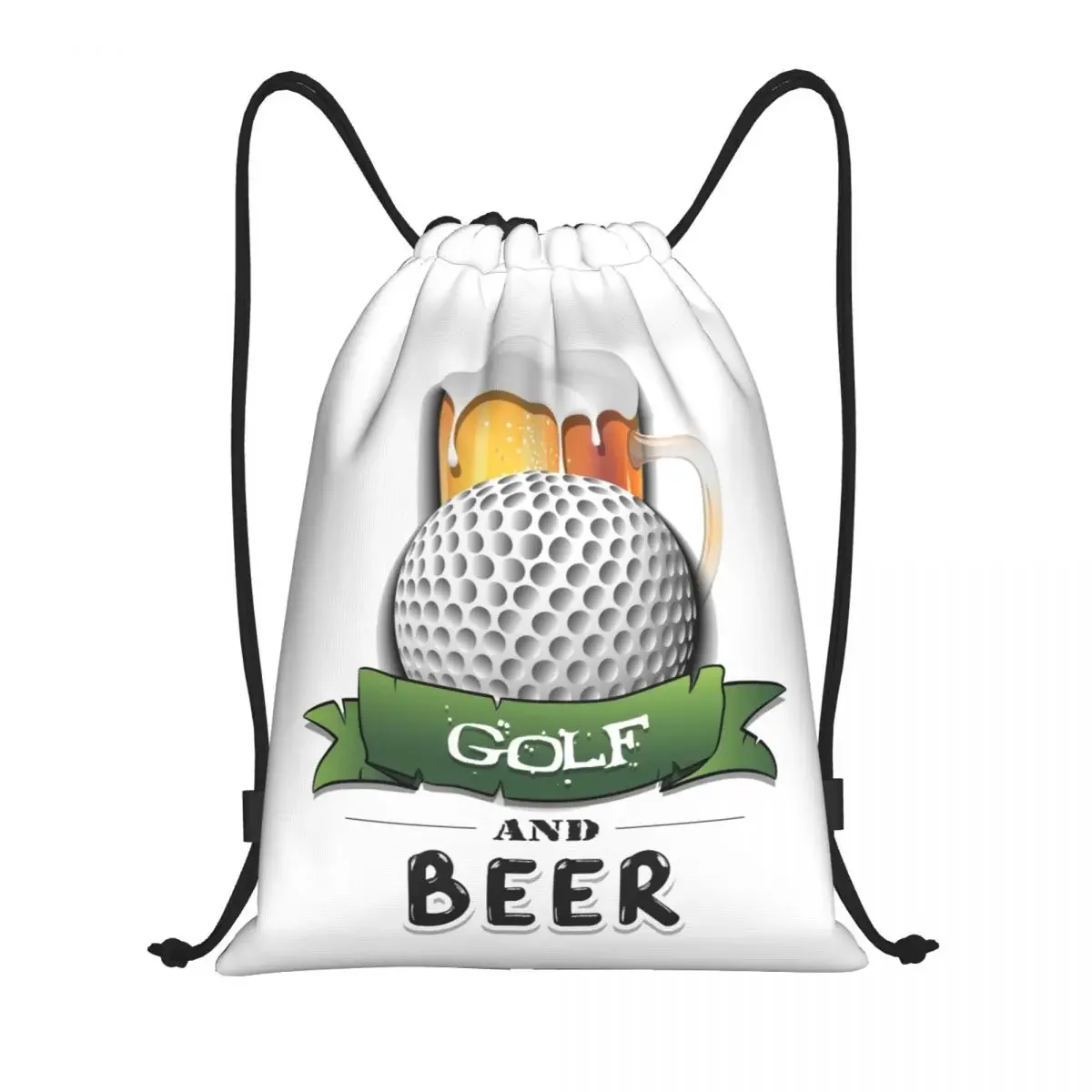 Golf Ball And Beer Drawstring Backpack Women Men Gym Sport Sackpack Foldable Training Bag Sack