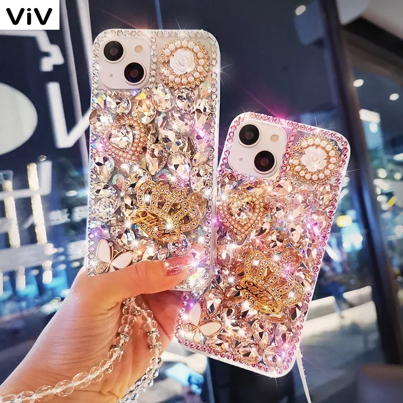 Luxury Crown Diamond Cord Phone Case For Samsung A50 A70S A22 A32 5G A52 A71 4G A51 A72 A73 A53 A33 Cover With Crystal Fundas vi