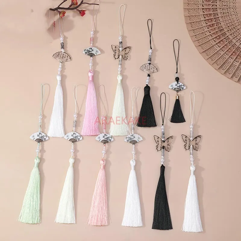 Pittura a inchiostro in stile cinese, nappa a ventaglio di farfalle, accessori di abbigliamento retrò cinese, nappe, segnalibri, pendenti