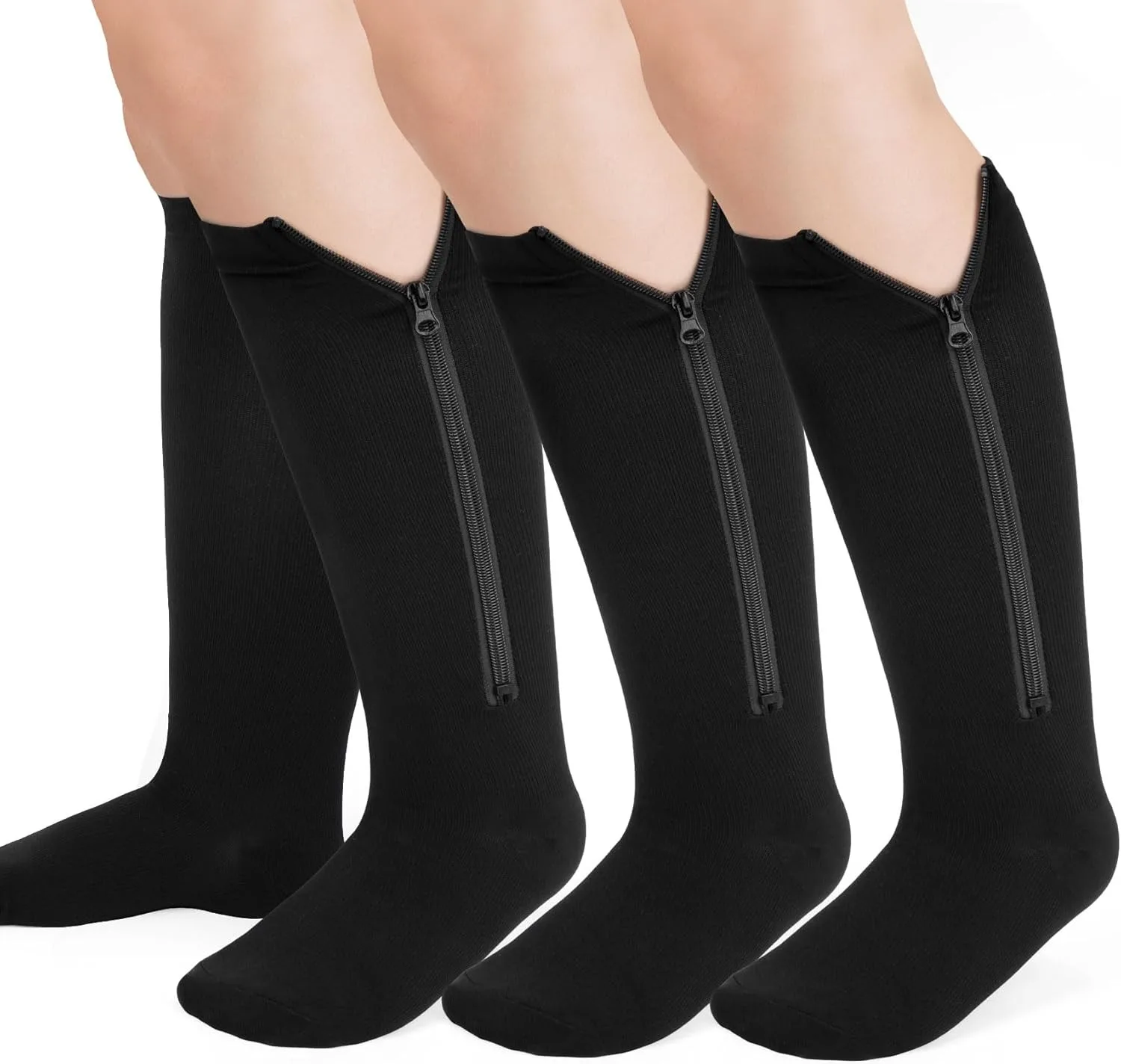 Zippered High-Elastic Support Socks, Designed with a 20-30Mmhg Compression Fit for Easy Wear And Removal