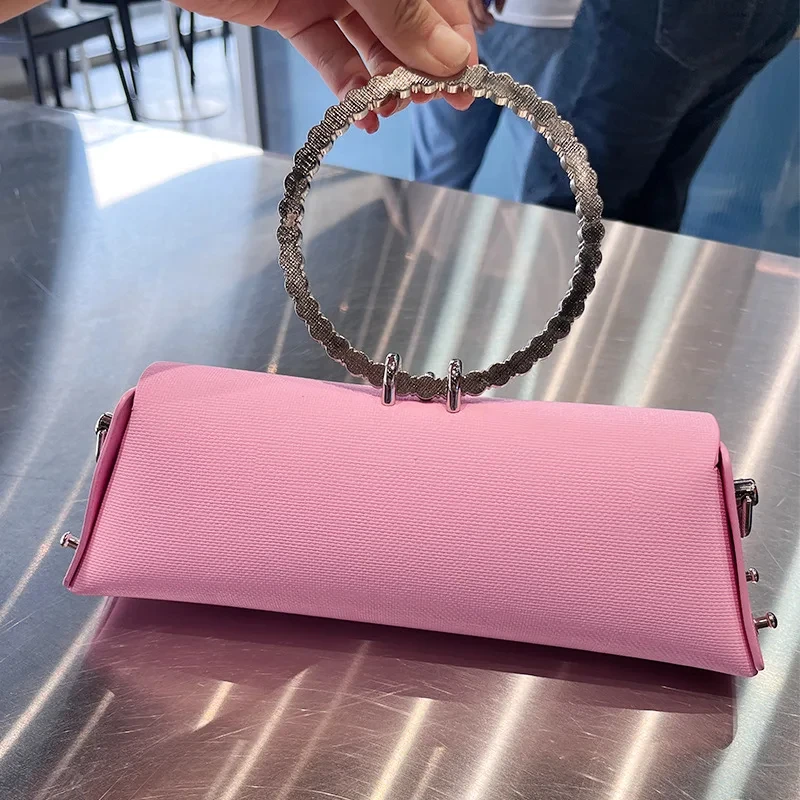 JIOMAY pochette borsa di design di lusso per donna 2023 con catena manico ad anello in metallo borsa a tracolla con strass in pelle PU