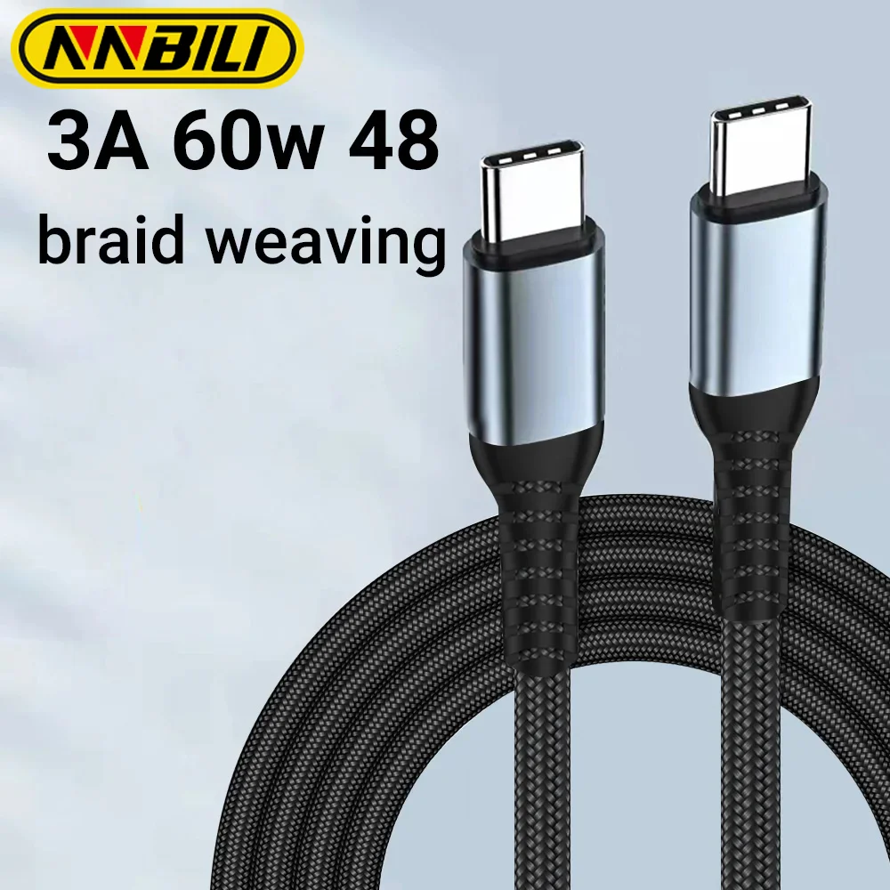 NNBILI C 타입 고속 충전 코드, 편조 USB C에서 USBC 케이블, PD 고속 휴대폰 충전기 케이블, 60W 3A