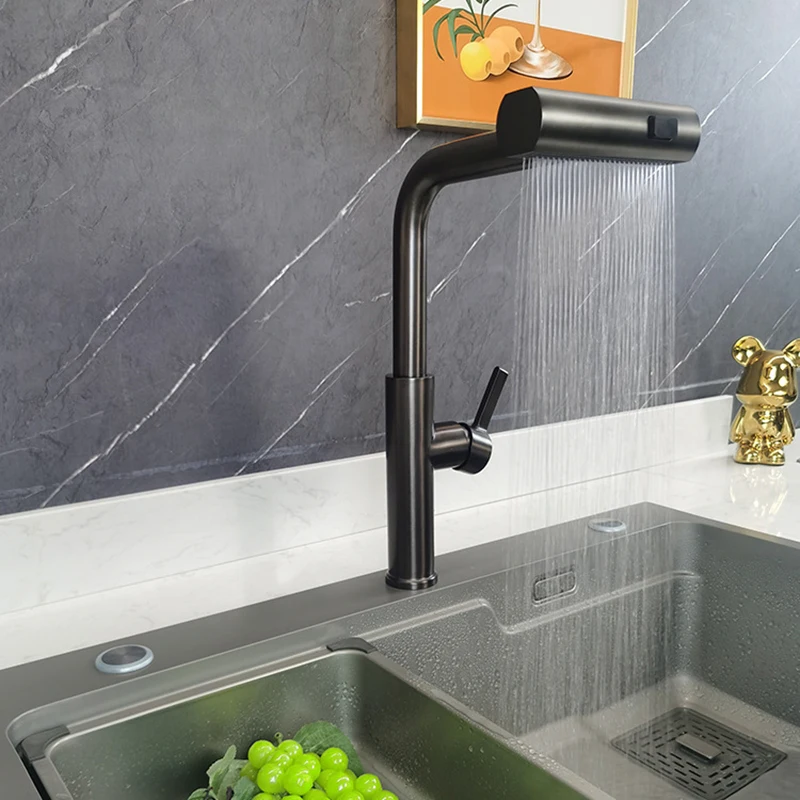 304 Stainless Steel Kitchen Pull Out Sink Faucet Waterfall Hot And Cold Mixed Water Wash Basin Tap Nickel Kitchen Faucet