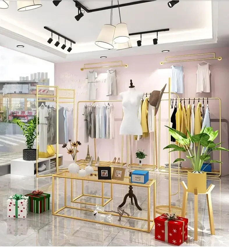 Premium - Quality Clothing Store Rack Display Rack, Wall Hanging Double-deck Back Hanging Rack, Decoration Of Women's Clothing