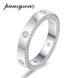 PANSYSEN Vintage 925 Sterling Silver Sparkling High Carbon Diamond Engagement Ring Wedding Bands for Women Fine Jewelry Gifts