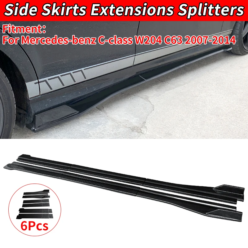 For Mercedes-Benz C-Class W204 C63 2007-2014 Car Side Skirt Extension Body Apron Lip Splitters Winglet Lateral Shovel Carbon ABS