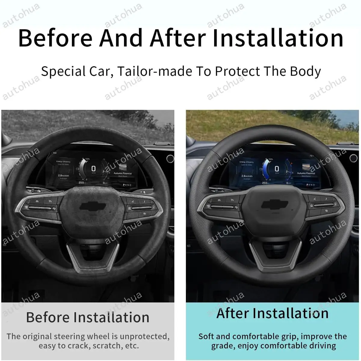 طقم خياطة غطاء عجلة القيادة، مناسب لسيارة تشيفي 2024 سيلفرادو EV/2024 Blazer EV، جلد من الألياف الدقيقة غير قابل للانزلاق وجيد التهوية