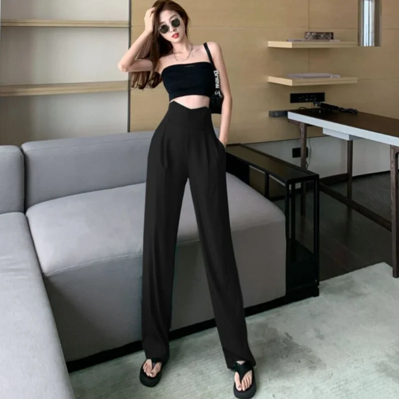 Straight Leg Trousers for Women Tailoring High Waist Elastic Wide Loose Work Baggy Office Clothing Womens Pants Purple Outfits G