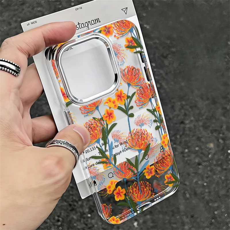 Чехол для телефона с цветочным узором для iPhone 17 Air 16 15 14 Pro Max 12 11 13 XS XR 16 7 8 Plus 16e Противоударный мягкий прозрачный чехол из ТПУ