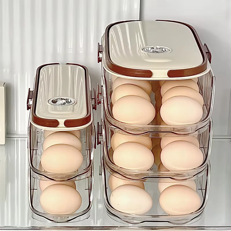 Egg Storage Box for Refrigerator Storage Organization Food-Grade Rolling Container for Storing Food Egg Storage Rack with Shelf