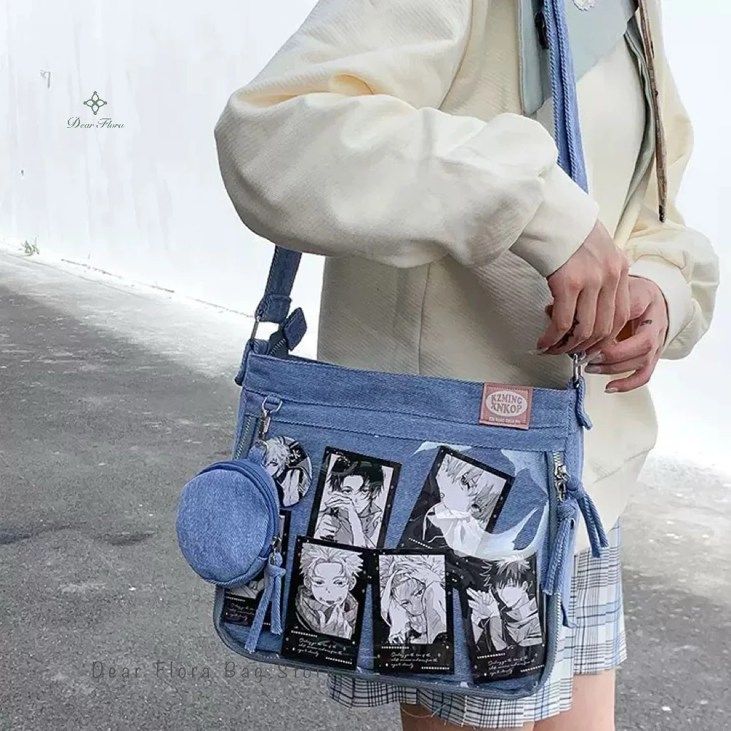 Y2K Cute Denim Ita Bag Women Fashion Crossbody Bag Harajuku Girls Transparent Shoulder Bag Lady DIY Badge Totebag Lolita Handbag view 2