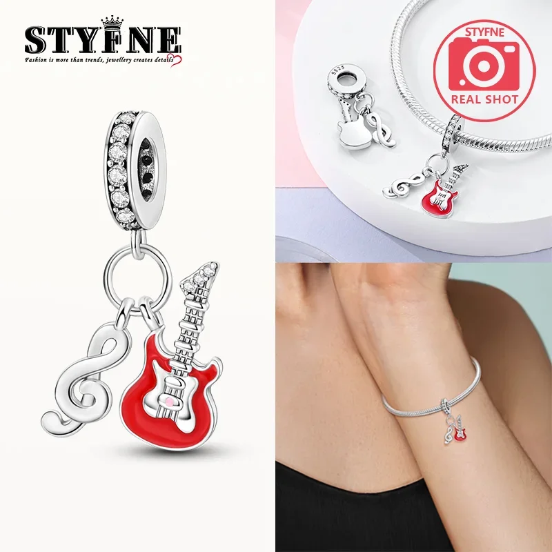 Red Guitar Note Rock Beads 925 Sterling Silver Original Beads Fit Original 925 Charms Bracelet Beads Jewelry Gifts For Women