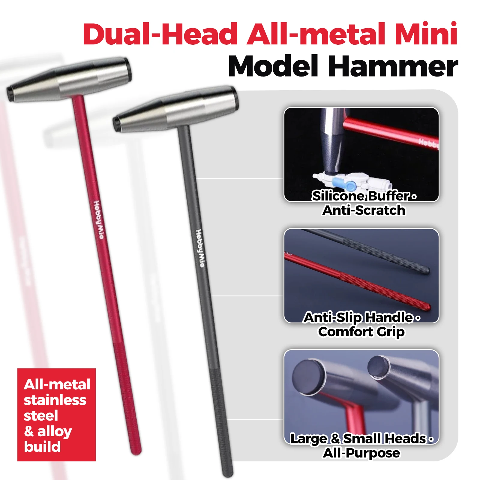 

HOBBY MIO HMH-01 Mini Metal Dual-head Hammer Silicone Pad Model Building Tools for Gunpla Military Plastic Hobby DIY Assembly