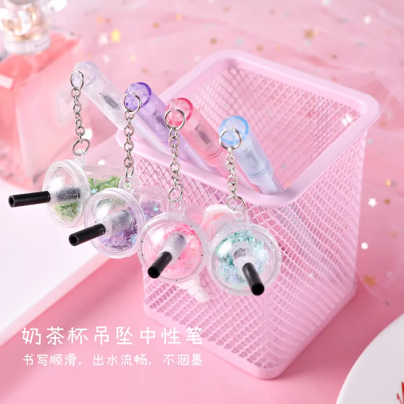 1 Pcs Kawaii Mini Bubble Tea Bottle Pendant Gel Pens Signature Pens School Office Stationery Gift