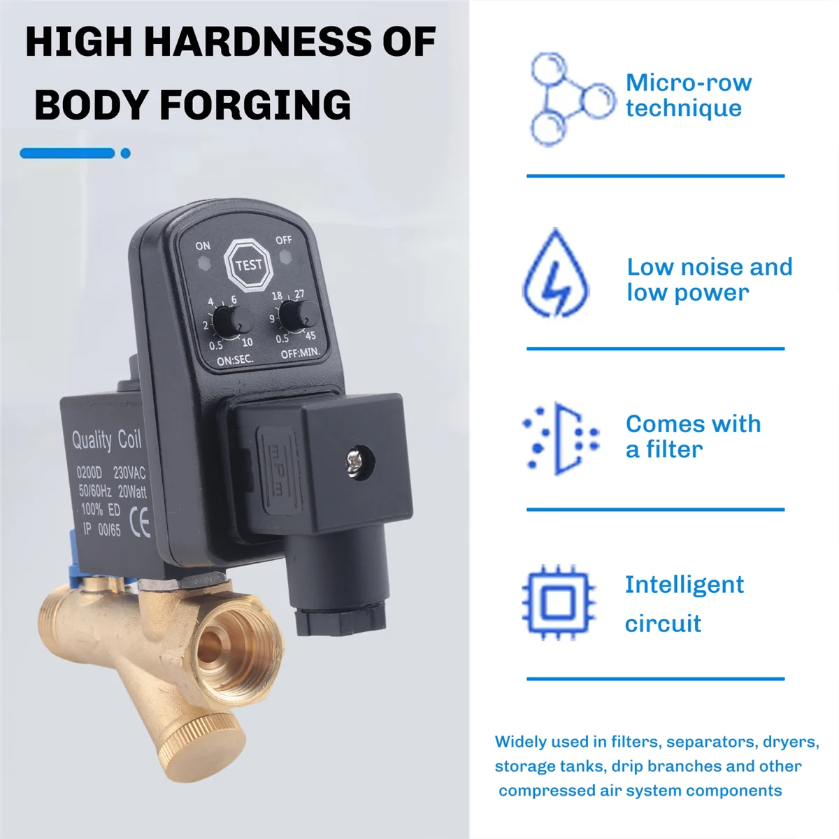 B52C AC 220V 1/2 polegadas Eletrônico Temporizado 2 vias Compressor de ar Tanque de gás Válvula de drenagem automática