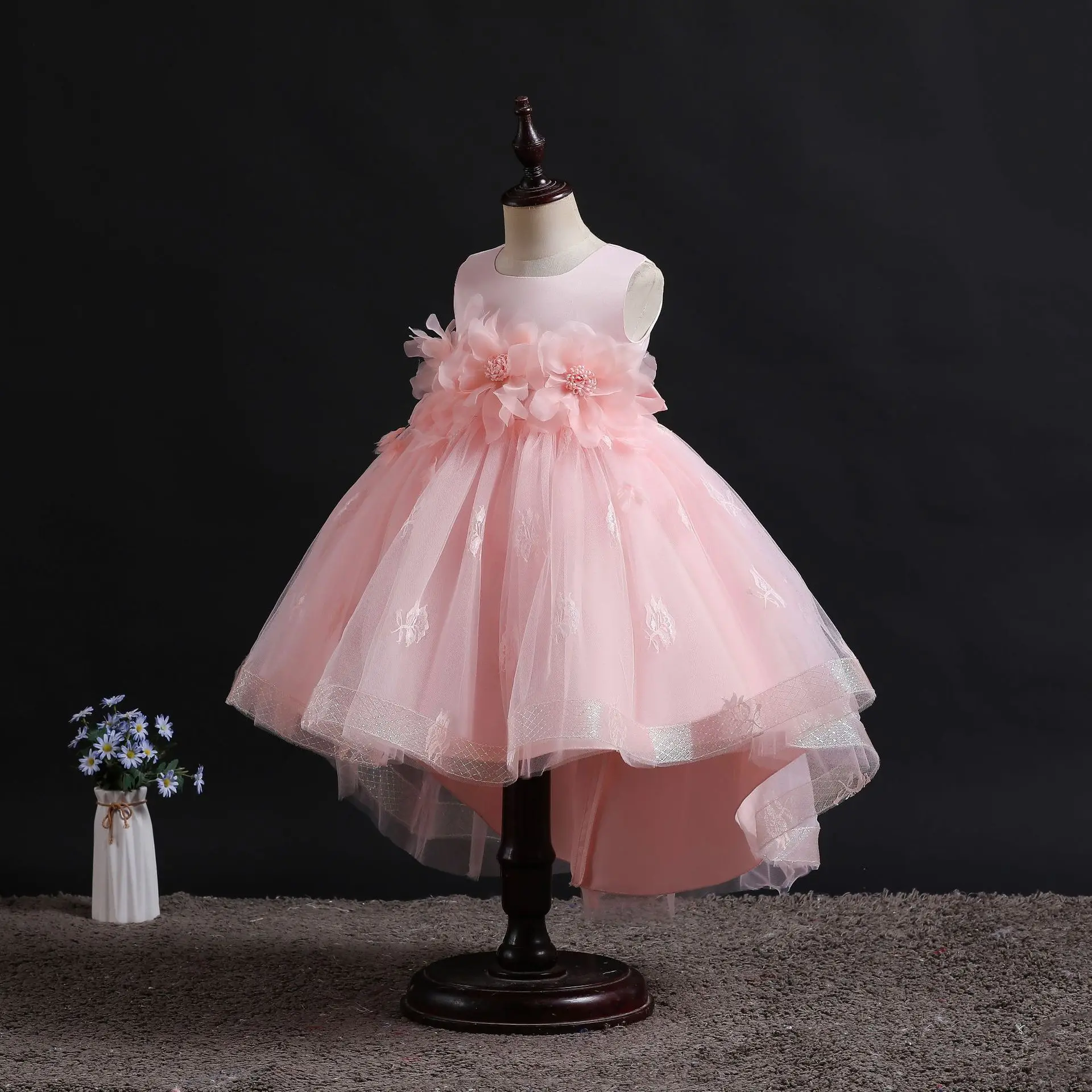 Flower Girl Dresses Trailing Princess Evening Party Bridesmaid Child Girl Dress White Pink vestido infantil menina 3-10 Years