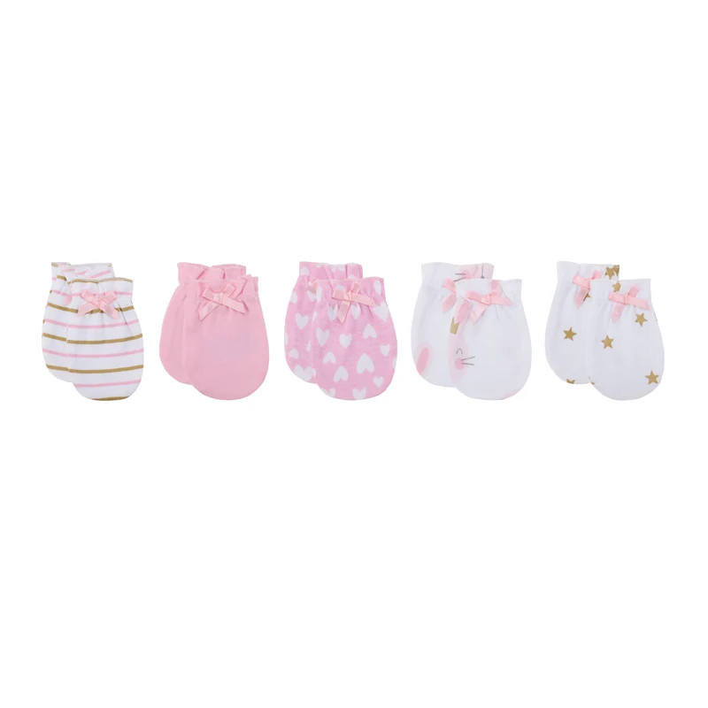 5 Pcs Newborn Gloves 0-6Months 100%Cotton Cute Breathable Mittens Soft Comfortable Baby Accessories