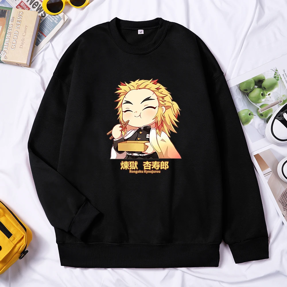 Demon Slayer Anime Rengoku Kyoujurou Women Sweater Autumn Trendy Hoody Crewneck Fleece Pullover Simple Loose Female Sweatshirt