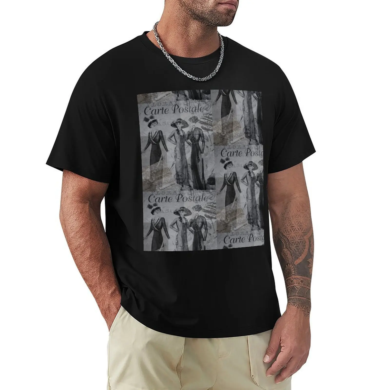 Stylish Vintage Fashion from yesteryear design on black - Abstract and timeless - Add some black to your life - David du T-Shirt