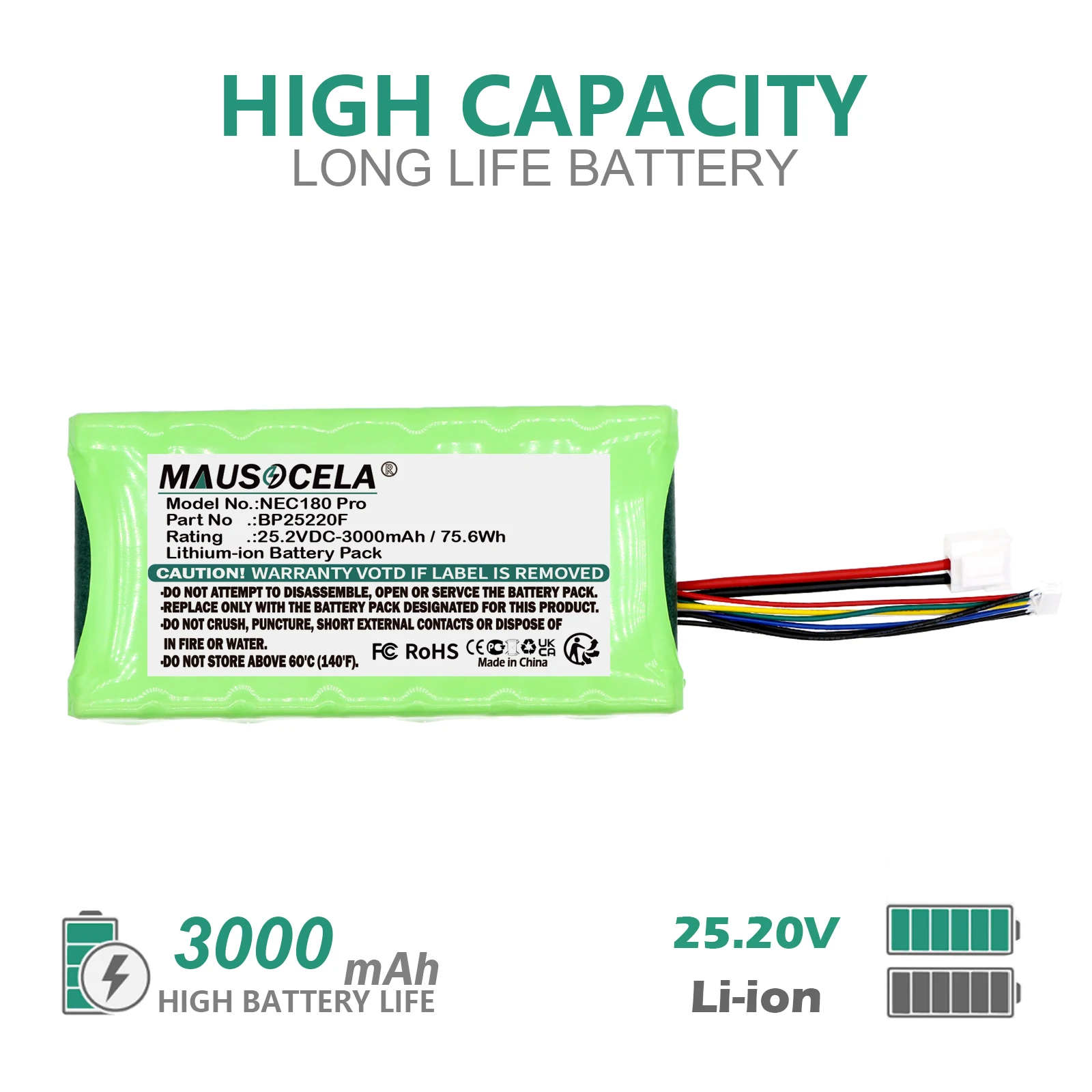 

3000mAh Vacuum Battery For Eureka:BP25220F,NEC180 Pro,VRT 70925 V8,VSS1800,VCP 3930,GMS3060,8817043200,KVR25221 MOP,High Perform