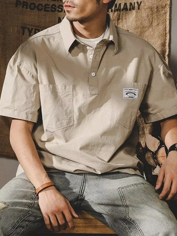 Loose Fit American Style Men's Short Sleeve  Shirt Simple Breathable Summer Fashion Casual Workwear Youth Popular Polyester