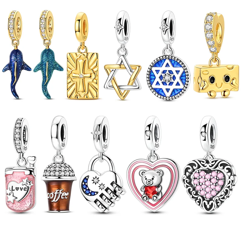 

Подвески из стерлингового серебра 925, бусины, золотой кит, акула, сырный крест, гексаграмма, подвеска, подходит для оригинального браслета, женские ювелирные изделия, подарок, сделай сам