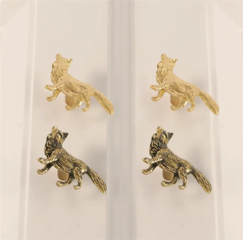 Golden Fox Furniture Handle Drawer Door Knobs Brass Animals Handles For Kitchen Wine Cabinet Door Wardrobe Cupboard Pulls Diy