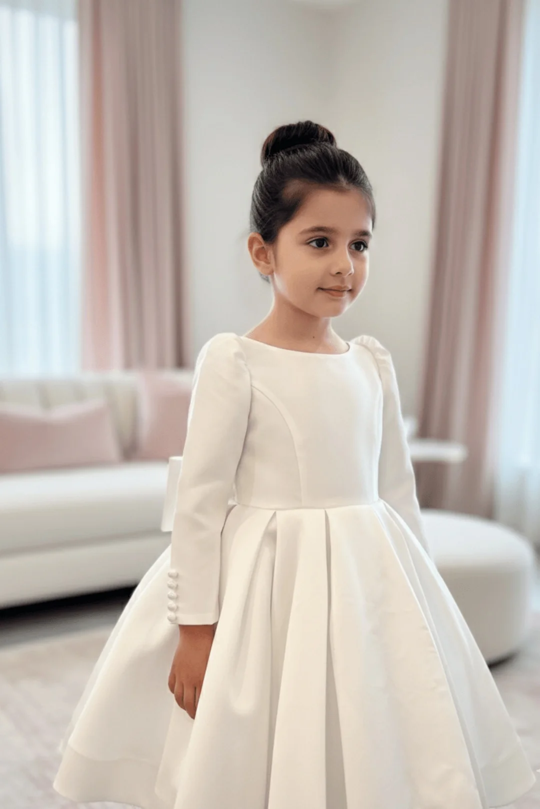 Princess Party Dress With Long Sleeves Button Flower Girl Dress Wedding First Communion Celebrity Event Birthday