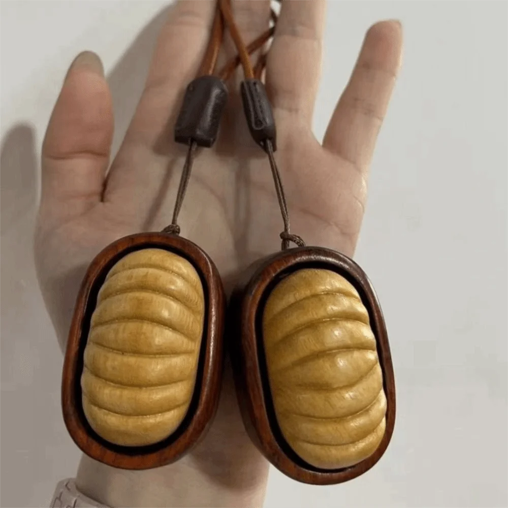 Natural Wood Carved Fidget Squeeze Portable Pocket-Sized Polished Wood Surface Hand Massage Mini Handheld Hanging Loop