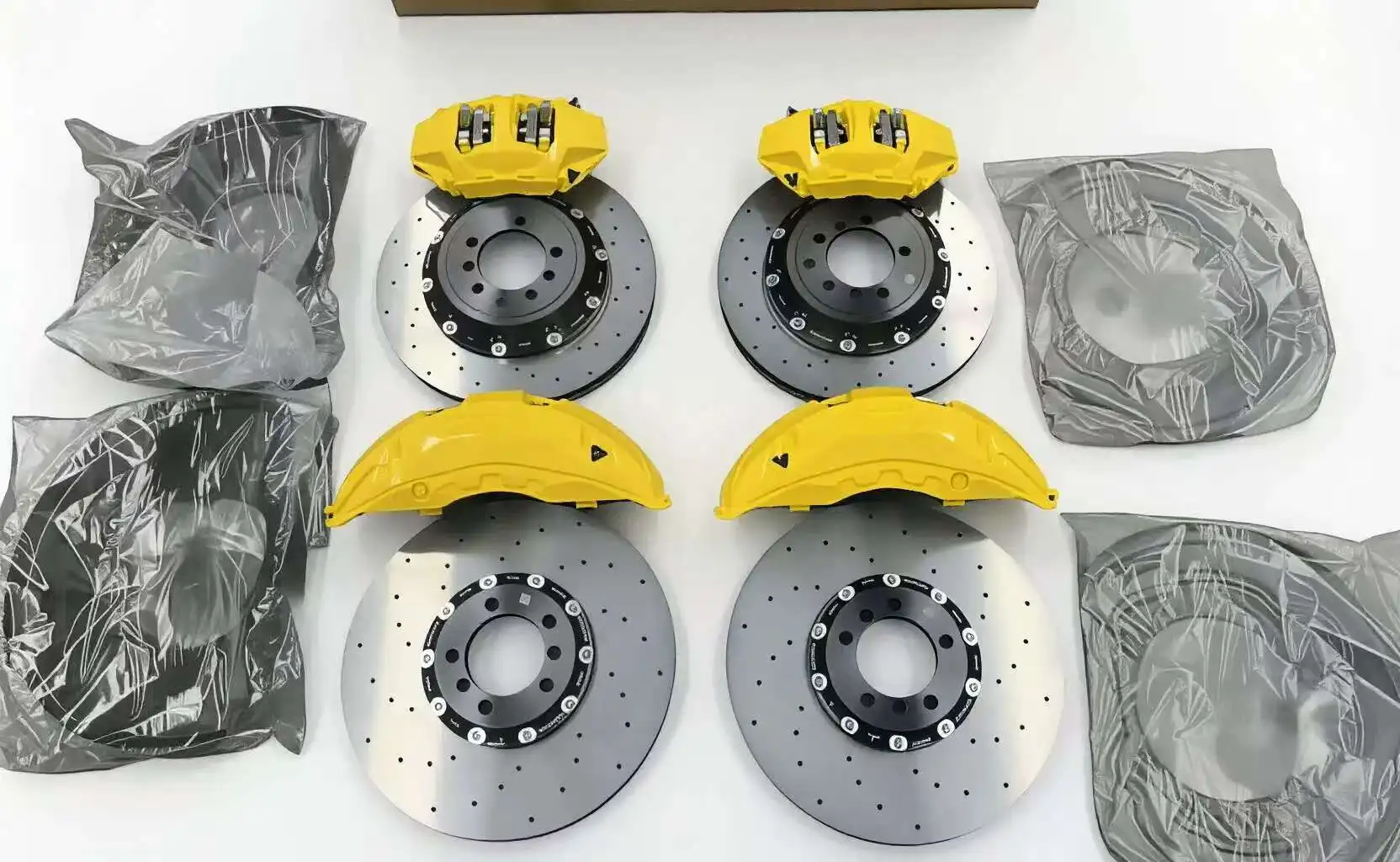 Brand New Carbon-ceramic Disc Brake Calipers for Taycan Front 10/Rear 4 Pistons-50% Improved Brake Performance 1 Year