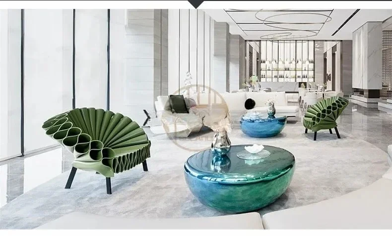 Nordic Designer Model Coffee Table FRP Electroplating round Tea Table Sales Department Spray Plating Color Separation Side Table