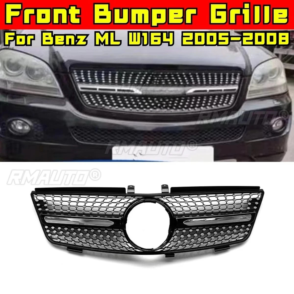 

Решетка бампера автомобиля, декоративные полоски, гоночная решетка, комплект кузова, решетка переднего бампера для Mercedes Benz ML W164 2005-2008, внешняя часть
