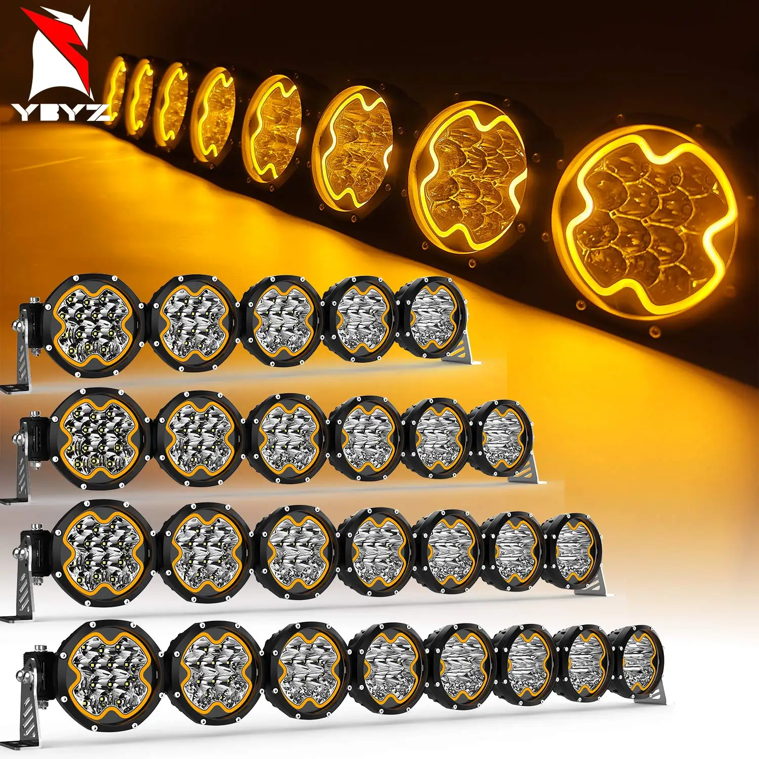 YBYZ 16-52inch 4x4 Off Road Led Work Light Super Bright Linkable Offroad LED Light Bar Kit With Amber halo DRL for Jeep Bronco