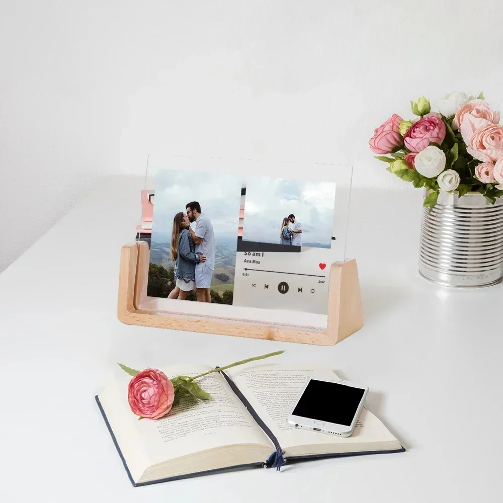 Customized Photo Frame for Wife Husband Gifts Personalized Wooden Music Desktop Photos Frames Custom Picture Frame Wholesale