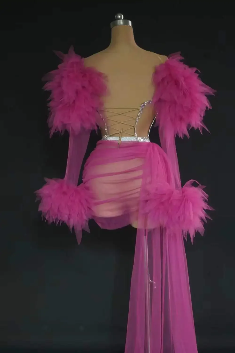Traje de baile de malla con volantes para mujer, conjunto de porristas, 2 uds., vestido de Mardi Gras rojo rosa, fiesta, espectáculo, fotografía de escenario, novedad de 2025