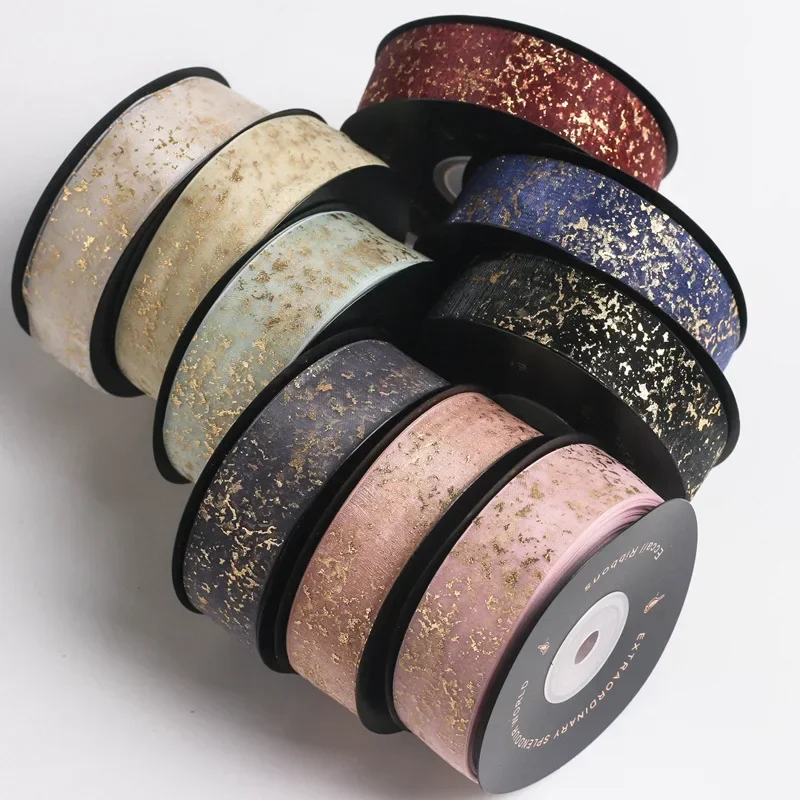 10/5 yard gold cracked chiffon with DIY hair bow Chiffon Wrap Balloon shoelace ribbon Party Holiday Birthday Flower Gift ribbon