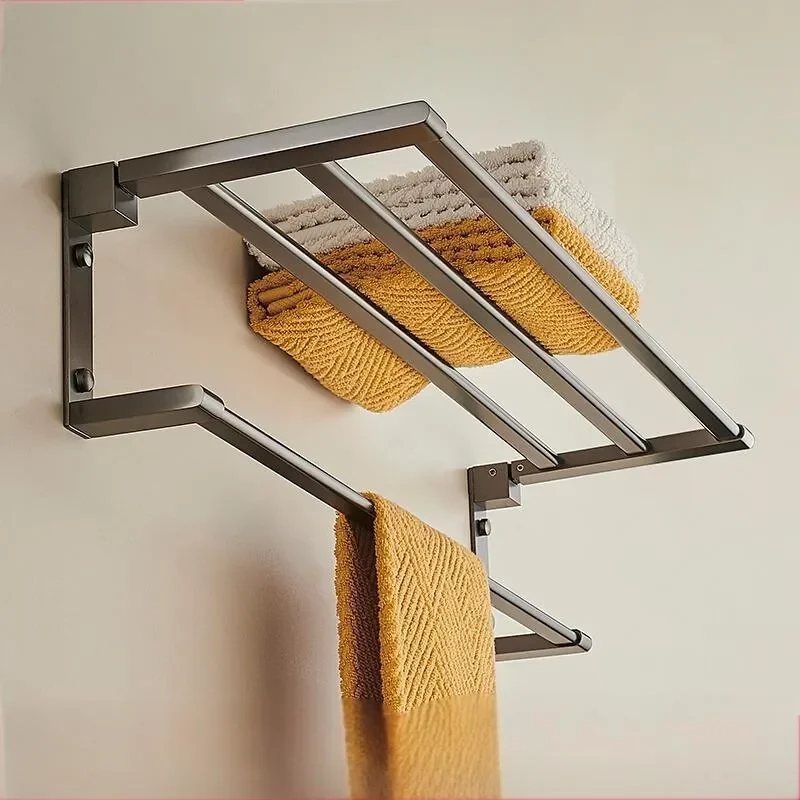 Gun gray all-copper bath towel rack, bathroom towel rack, wall-mounted bathroom rack, high-end hotel hardware pendant.