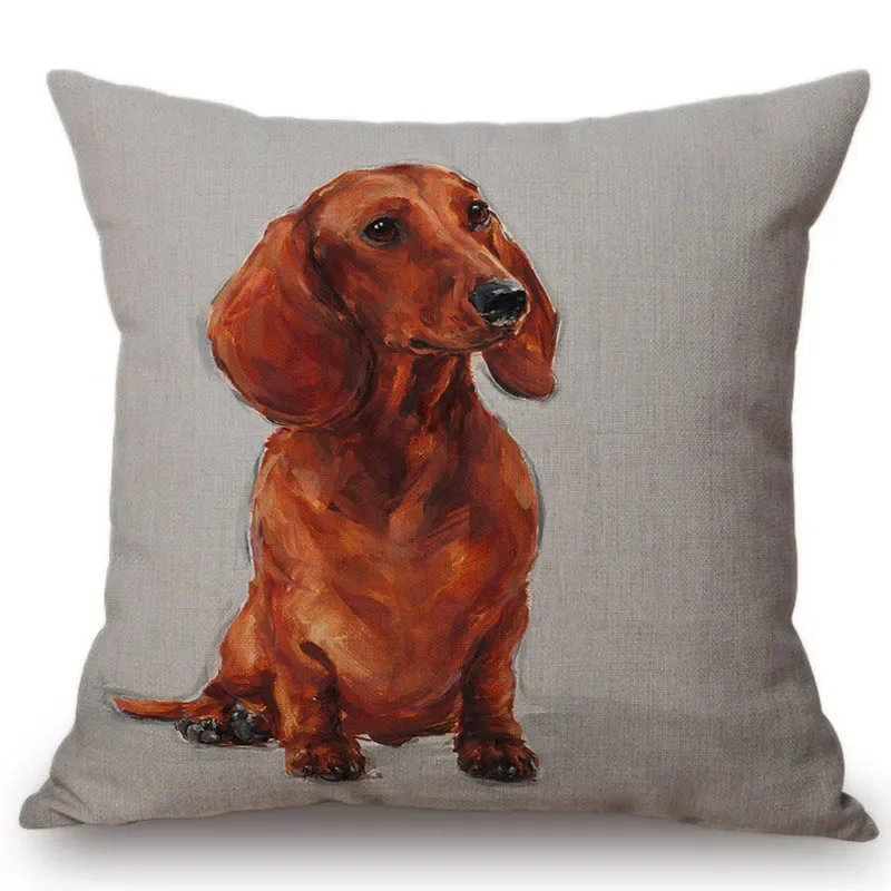 Oil Painting Dachshund Dog Chair Pillow Cotton Linen Home Decorative Doxie Pet Puppy Dogs Cute Cushion Living Room Car Pillows