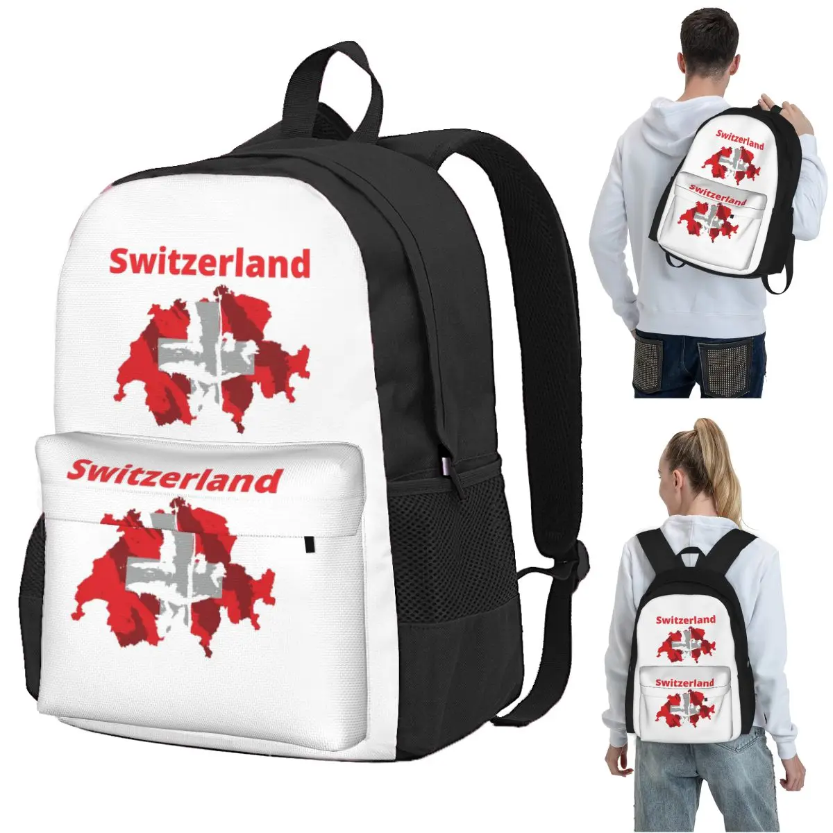 Swiss Switzerland Flag Backpack Student BookBag Kids School Bag Laptop Shoulder Bags for Boys Girls