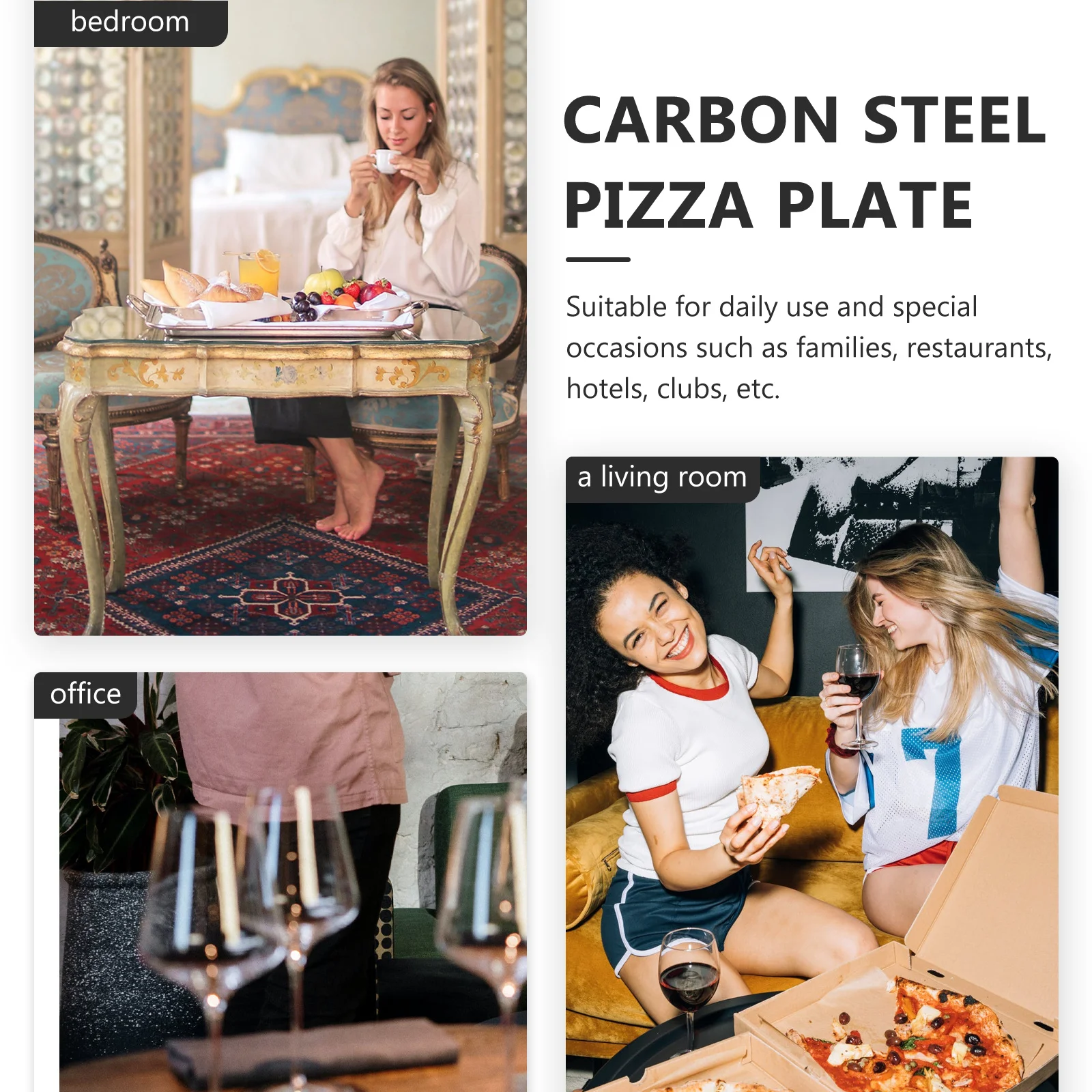 

2 Pcs Pizza Plate Baking Pans for Oven Non-stick Carbon Steel Tray Making Accessories