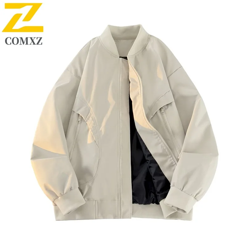 

COMXZ Windbreaker Jacket Streetwear Design Warm Loose Casual Minimalist Work Climbing Men's Biker Jacket Wear Resistant Coat