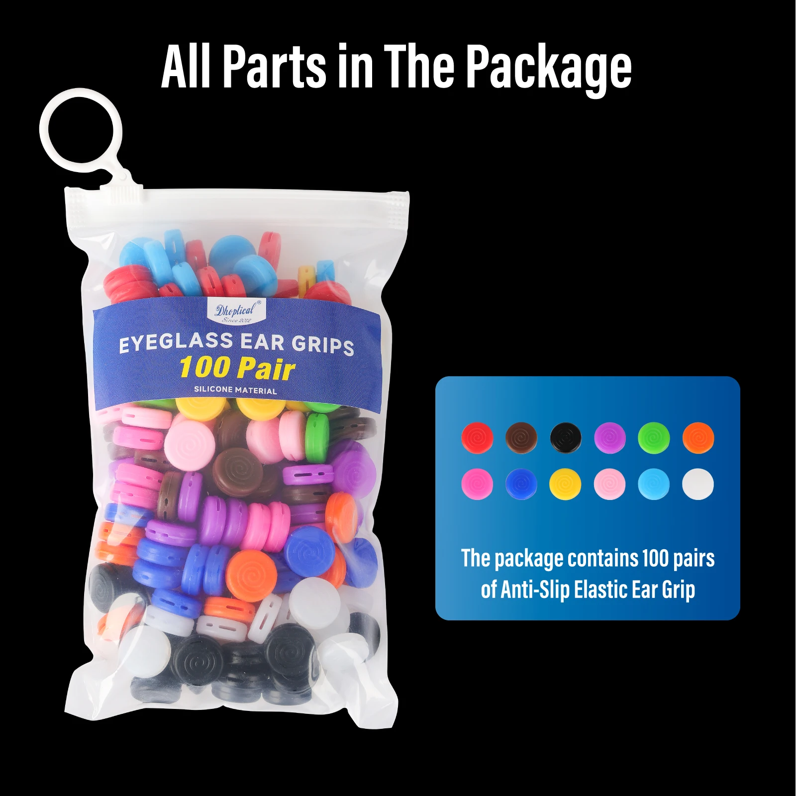 100 Paar Silikon-Ohrpolster für Brillen, bunt, 2 Löcher, verstellbar, rutschfest, Unisex, passend für Brillen – Detail 7