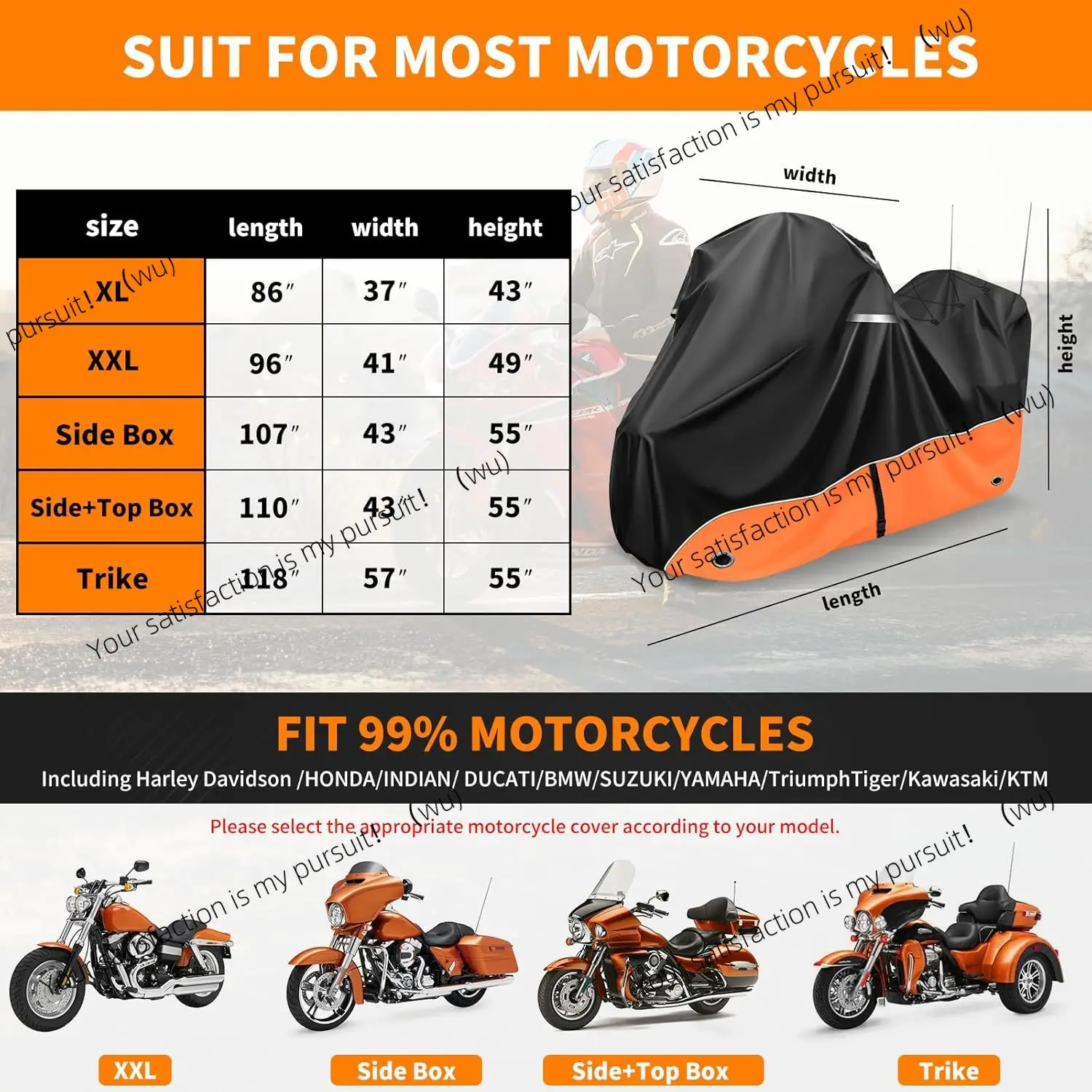 Motorcycle Cover, 110 Inch with Side+Top Box Touring Models Specific Vehicle Cover Storage Suitable for  Road Glide Limited