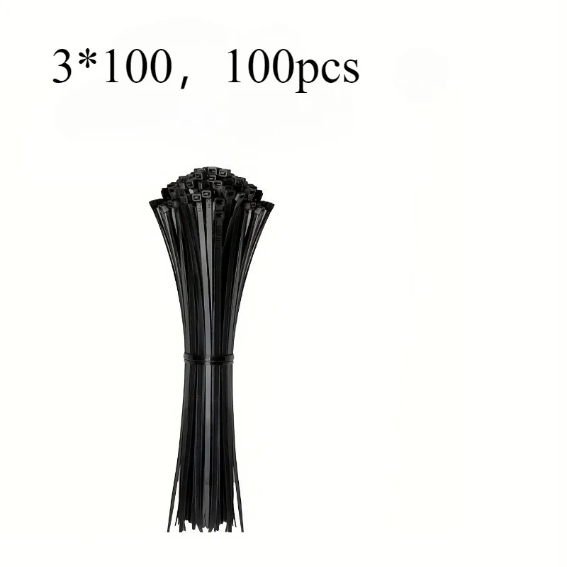 100pcs Black Cable Ties High Tensile Strength, Uv Resistant, Self-Locking For Home & Office Cord Management
