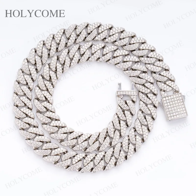 S925 Sterling Silver Cuban Link Chain D Color VVS1 Moissanite Setting Hip Hop Necklace  Fine Jewelry Gift for Men Women