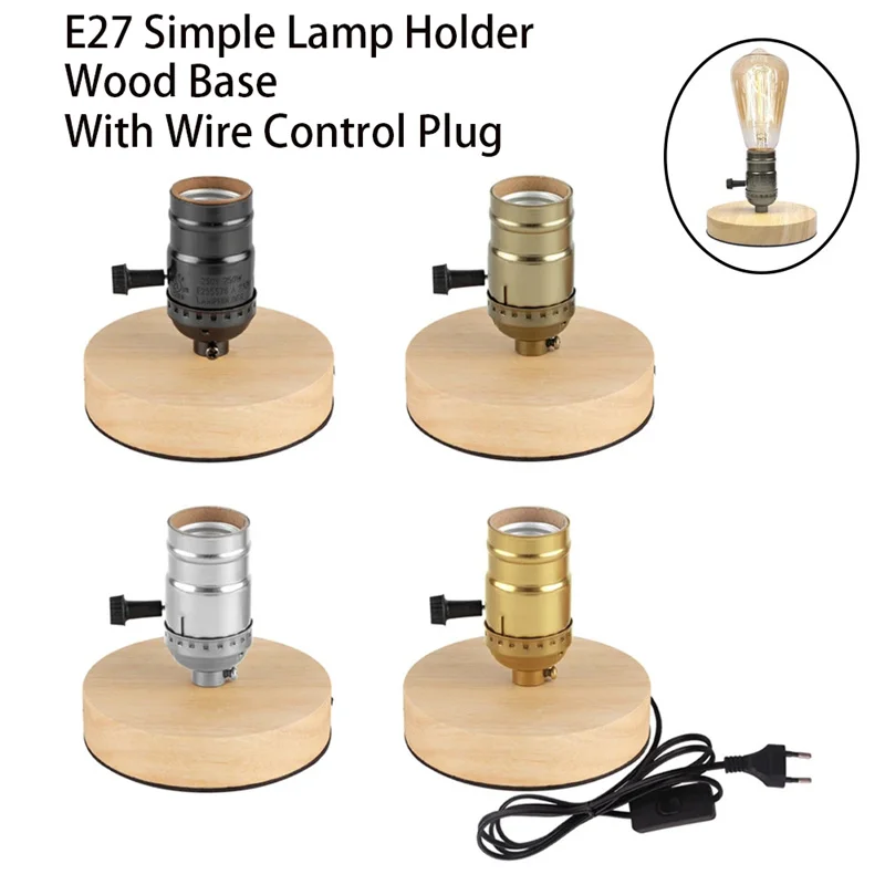 Prosta podstawa drewniana lampa stołowa w stylu Vintage E27 uchwyt na wtyczkę 1.7m ue & US wtyczka z włącznikiem przewodowym lampka nocna na biurko