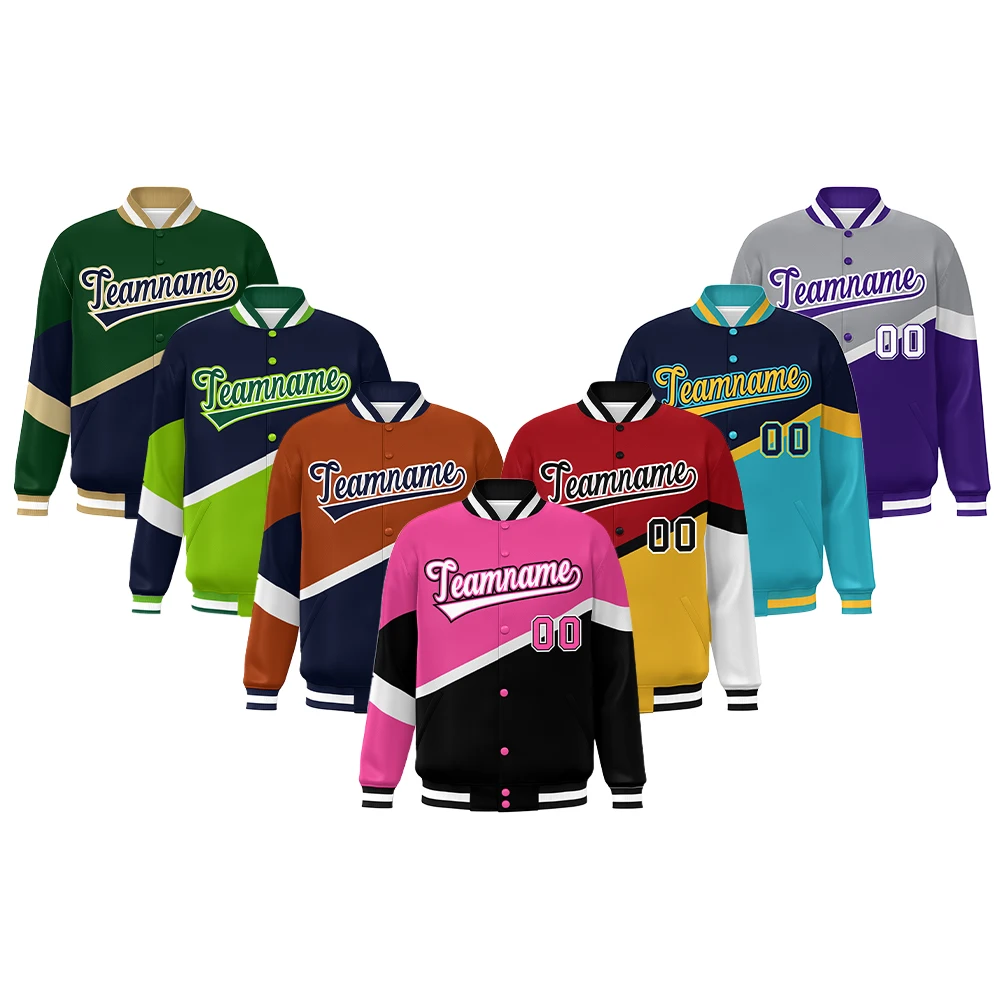 

2025 Winter Long Sleeve Men's Jackets Wholesale Custom Canvas Letterman Baseball Windbreaker Stand Plus Size Coats Blank Bomber