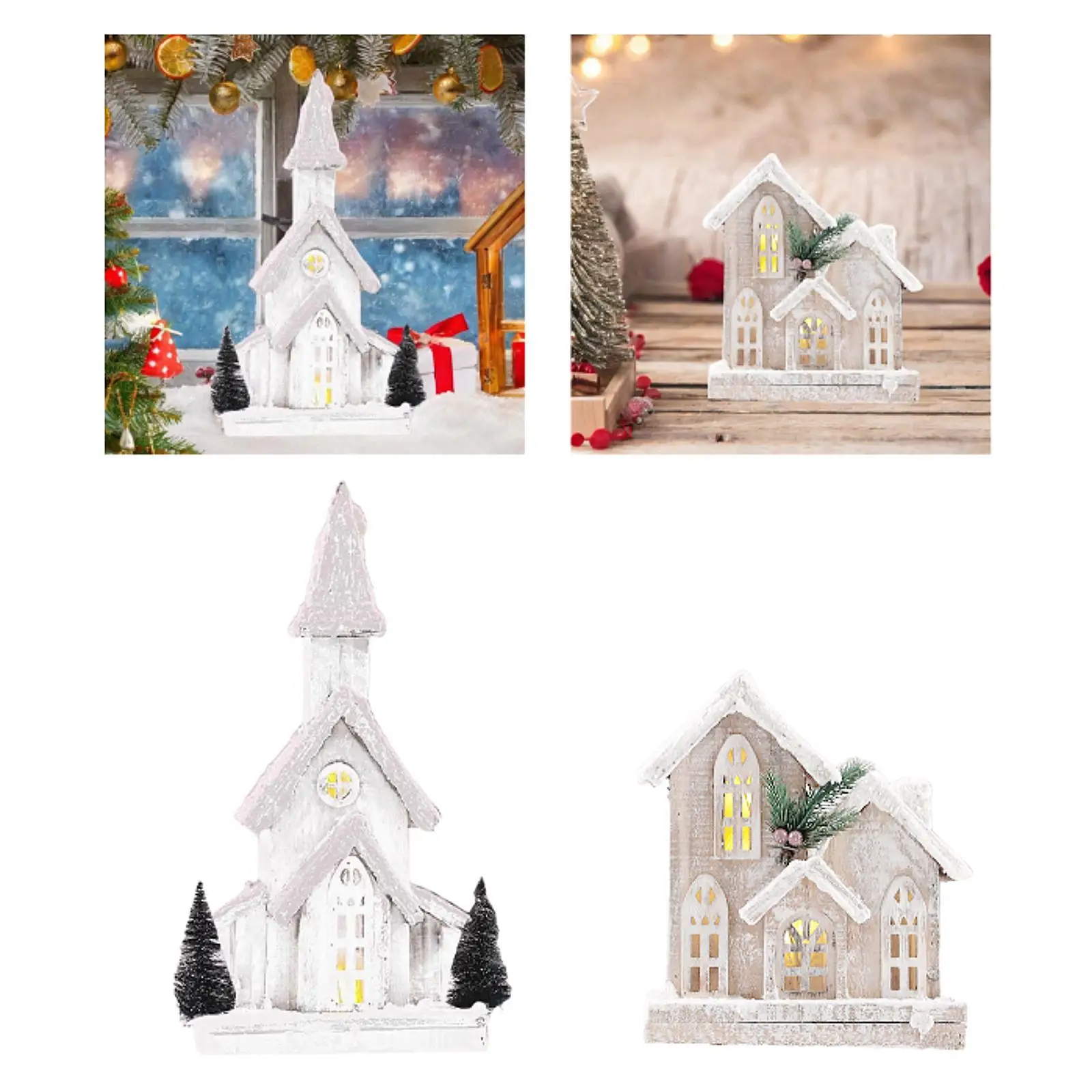 

Xmas House Decor Christmas Decor Wooden Snowy White Snow Scene LED Lighted Xmas