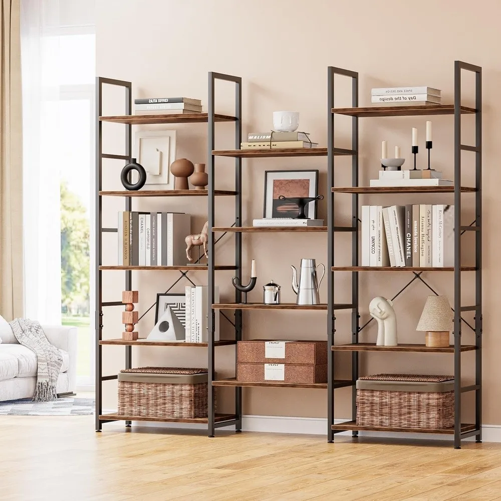 Triple Wide 5 Tier Adjustable Bookshelf with 14 Shelves Vintage