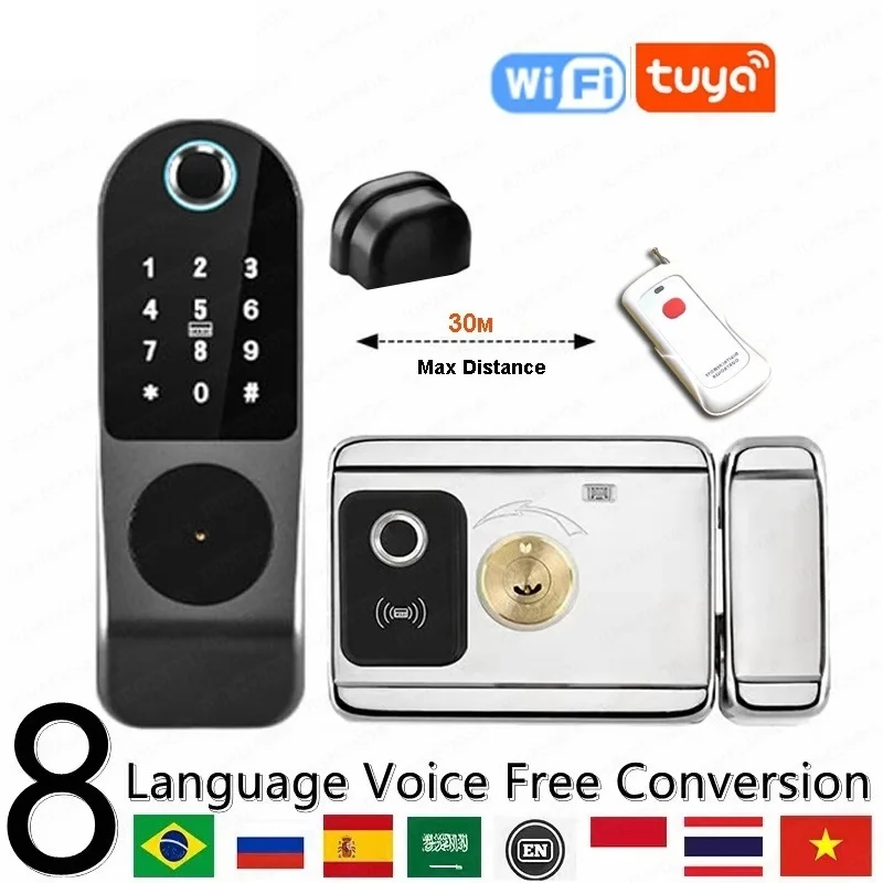 Top Waterproof Fingerprint Smart Door Lock Tuya WIFI APP Unlock Fechadura Password Lock IC-Card Security Home Metal Gate Door